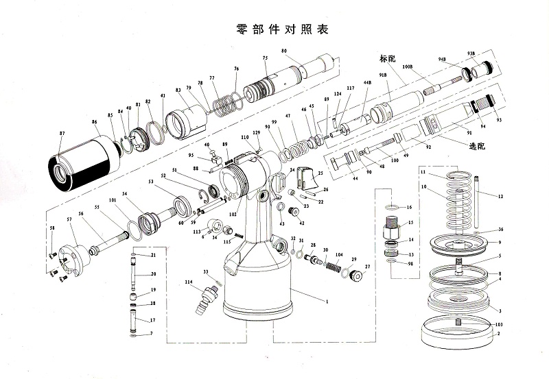 拉帽槍零件分布圖